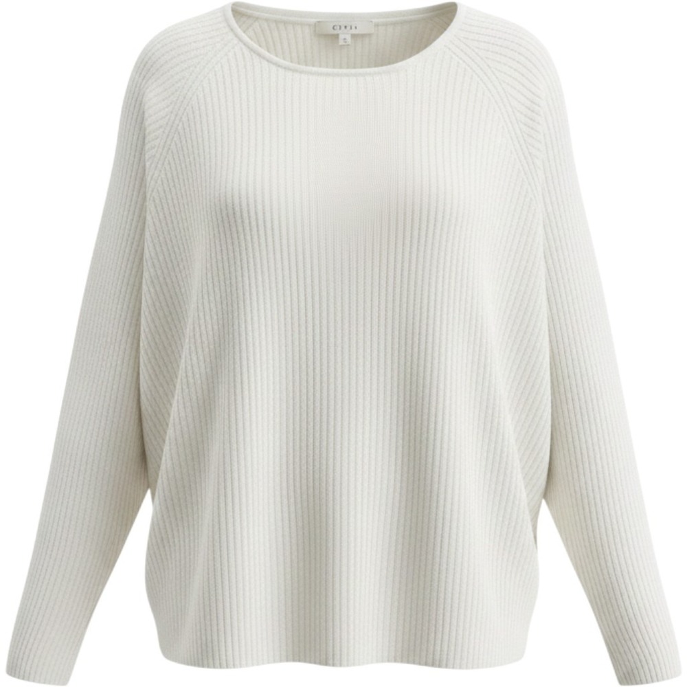 Cyrus Ribbed Knit Sweater Womens Large White Cream Long Sleeve Pullover C702311
